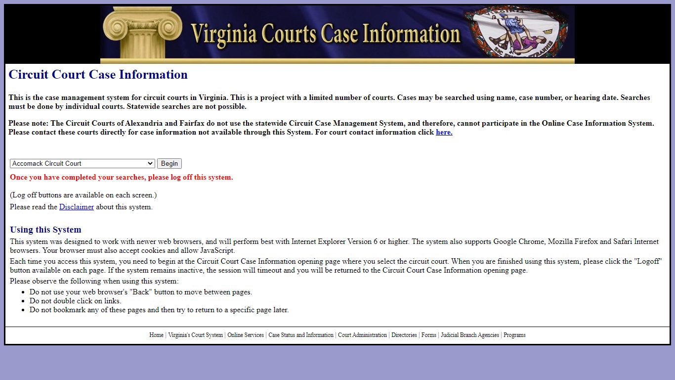 Virginia Courts Case Information (Circuit)